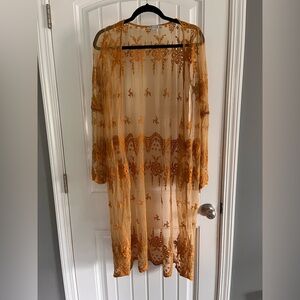 Haute Monde Sheer Orange Embroidered Top